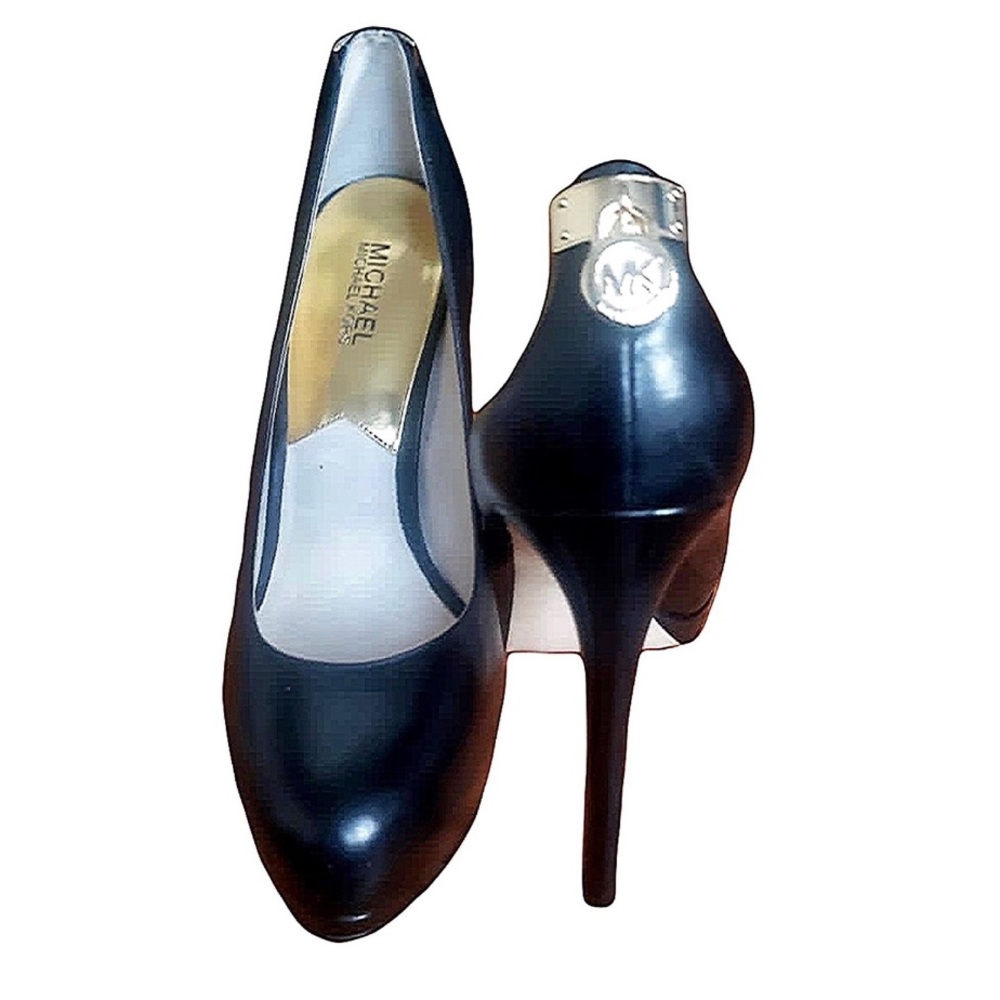 Black Leather Michael Kors High Heels with Gold